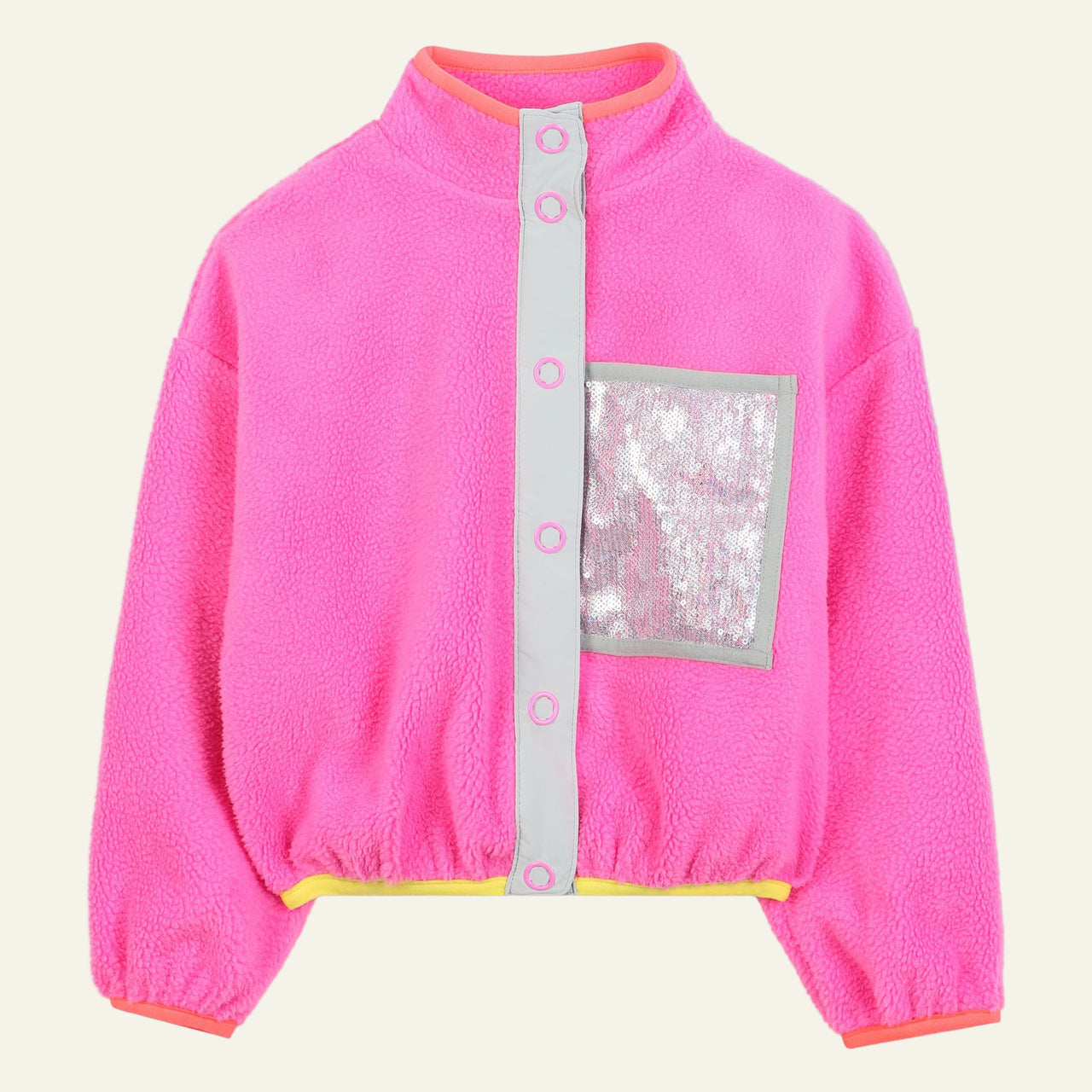 Billieblush Girls Pink Fleece Button Up Jacket with Sequin Pocket | HONEYPIEKIDS 