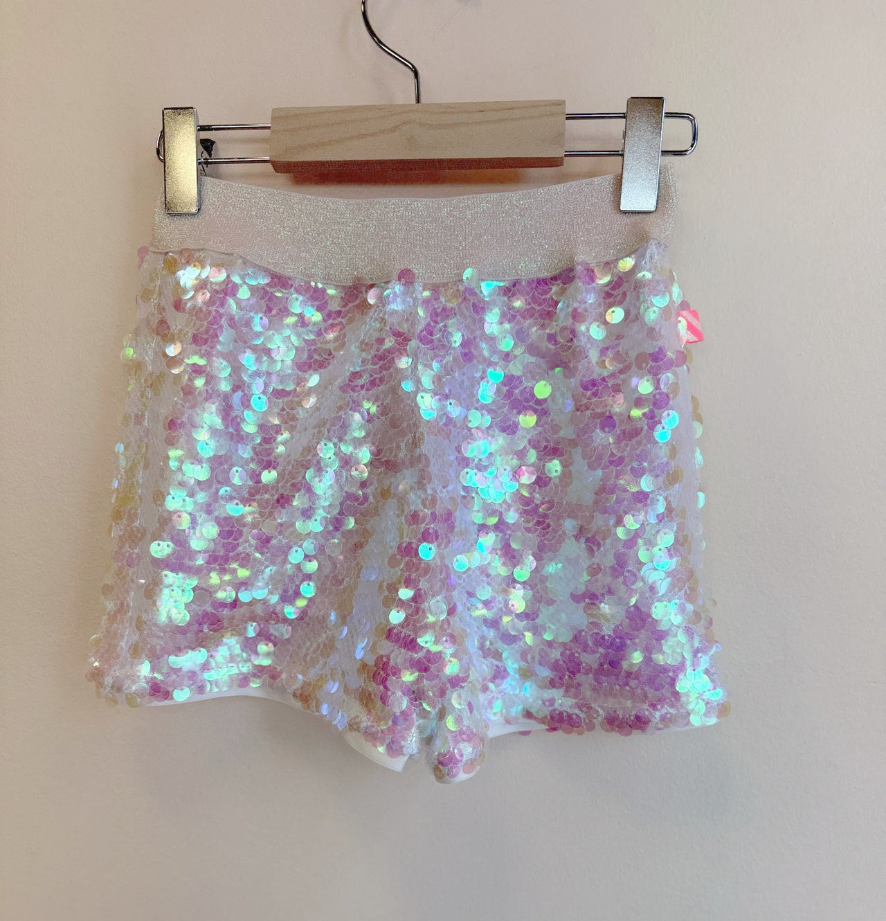 Billieblush Girls White Iridescent Sequin Shorts | HONEYPIEKIDS 