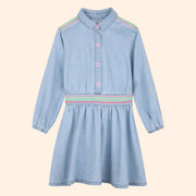 Billieblush Girls Light Denim Long Sleeve Collared Dress | HONEYPIEKIDS