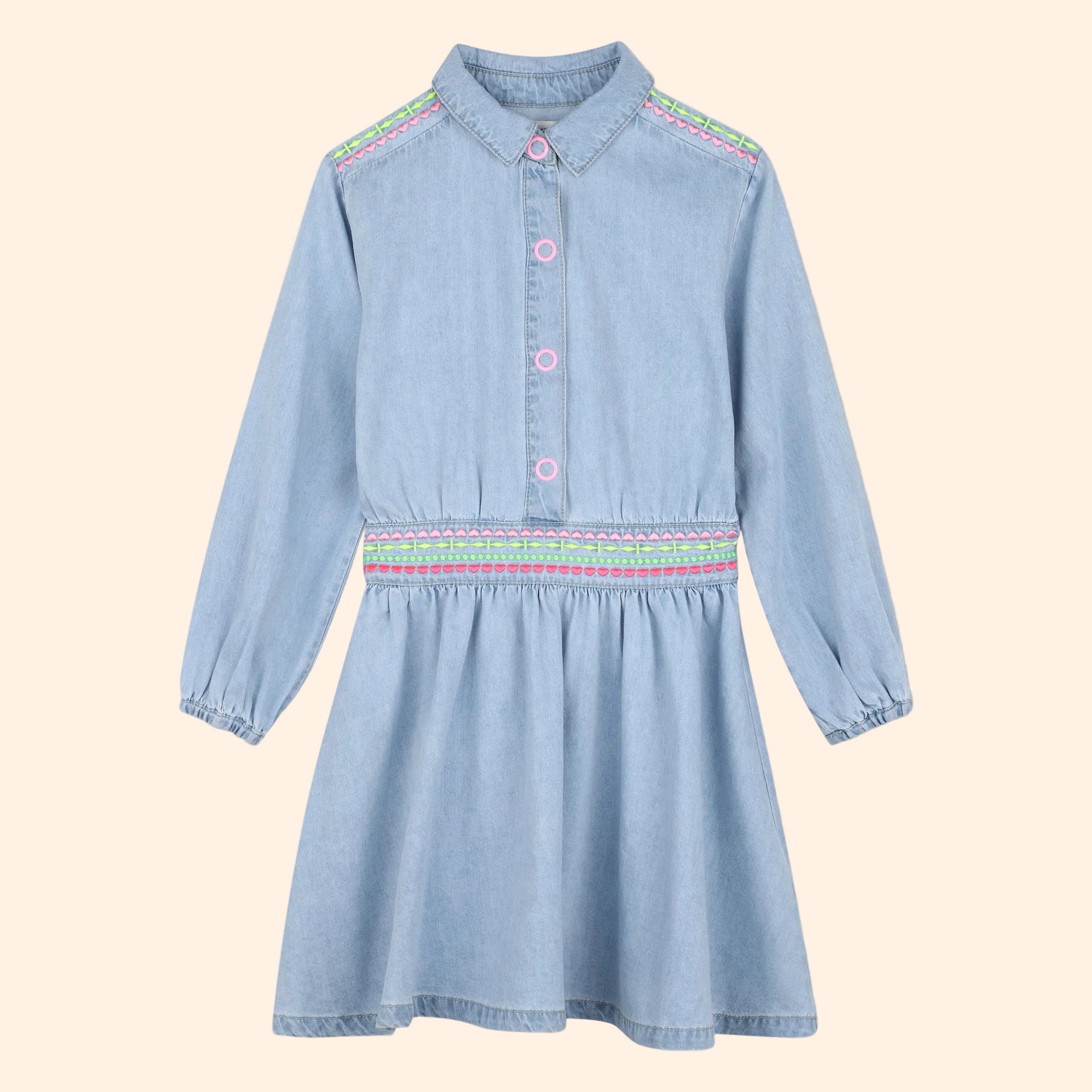 Billieblush Girls Light Denim Long Sleeve Collared Dress | HONEYPIEKIDS