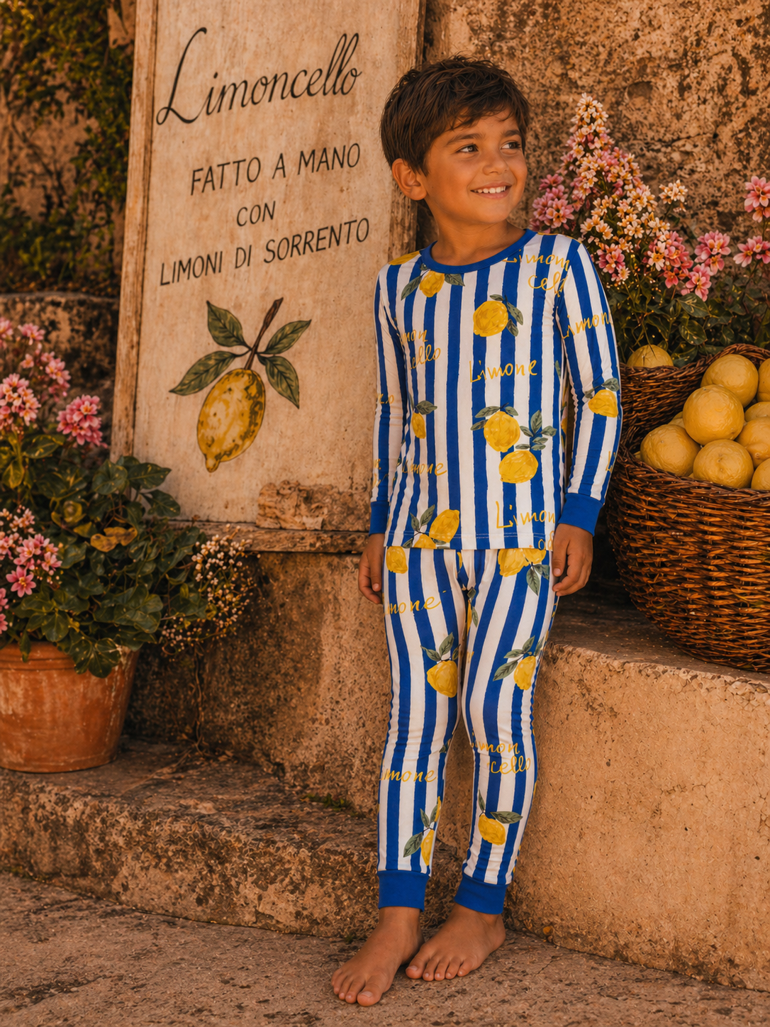 Boys L/S 2-Piece Pajama Set - Amalfi Lemon Classico | HONEYPIEKIDS