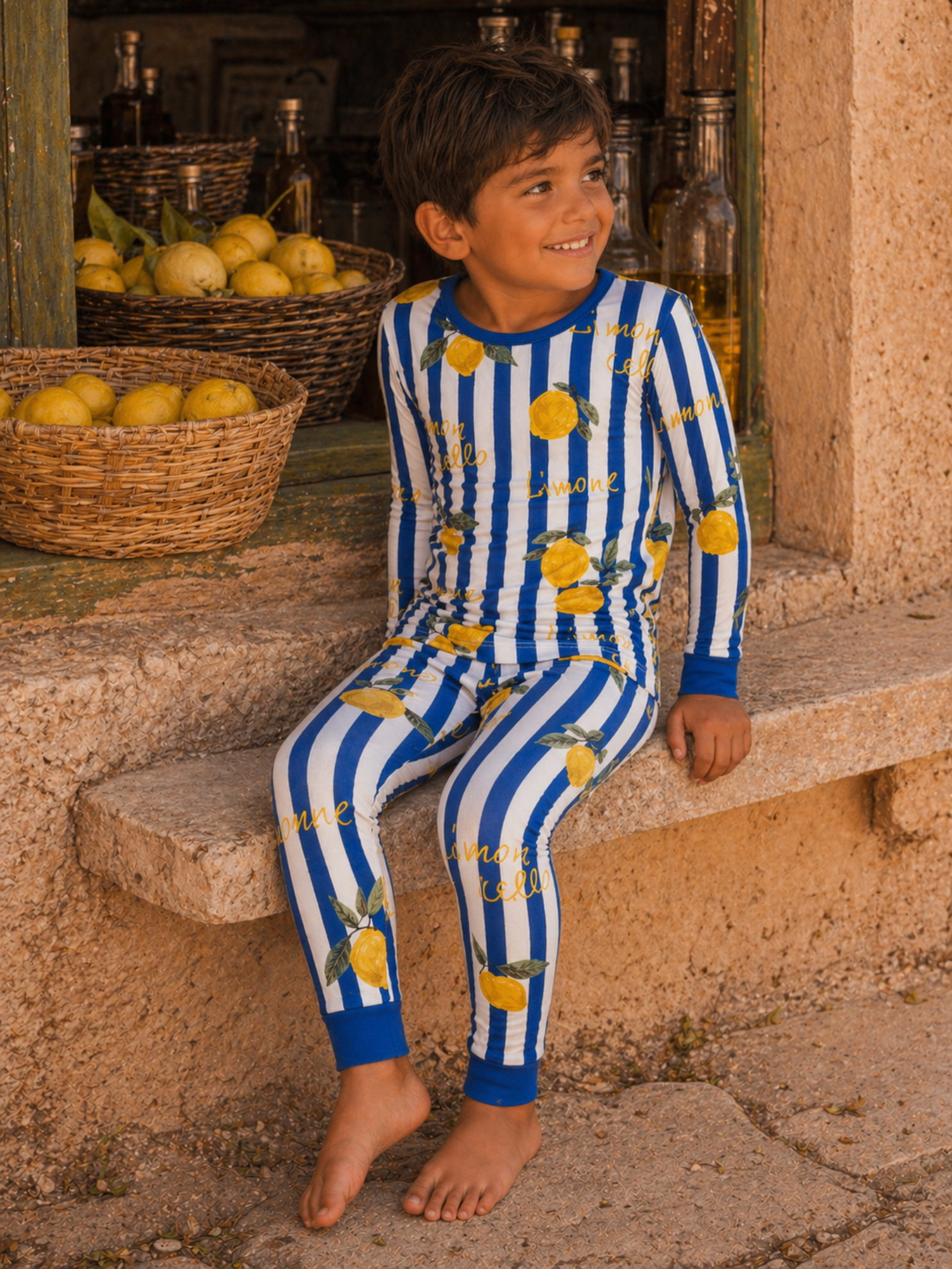 Boys L/S 2-Piece Pajama Set - Amalfi Lemon Classico | HONEYPIEKIDS