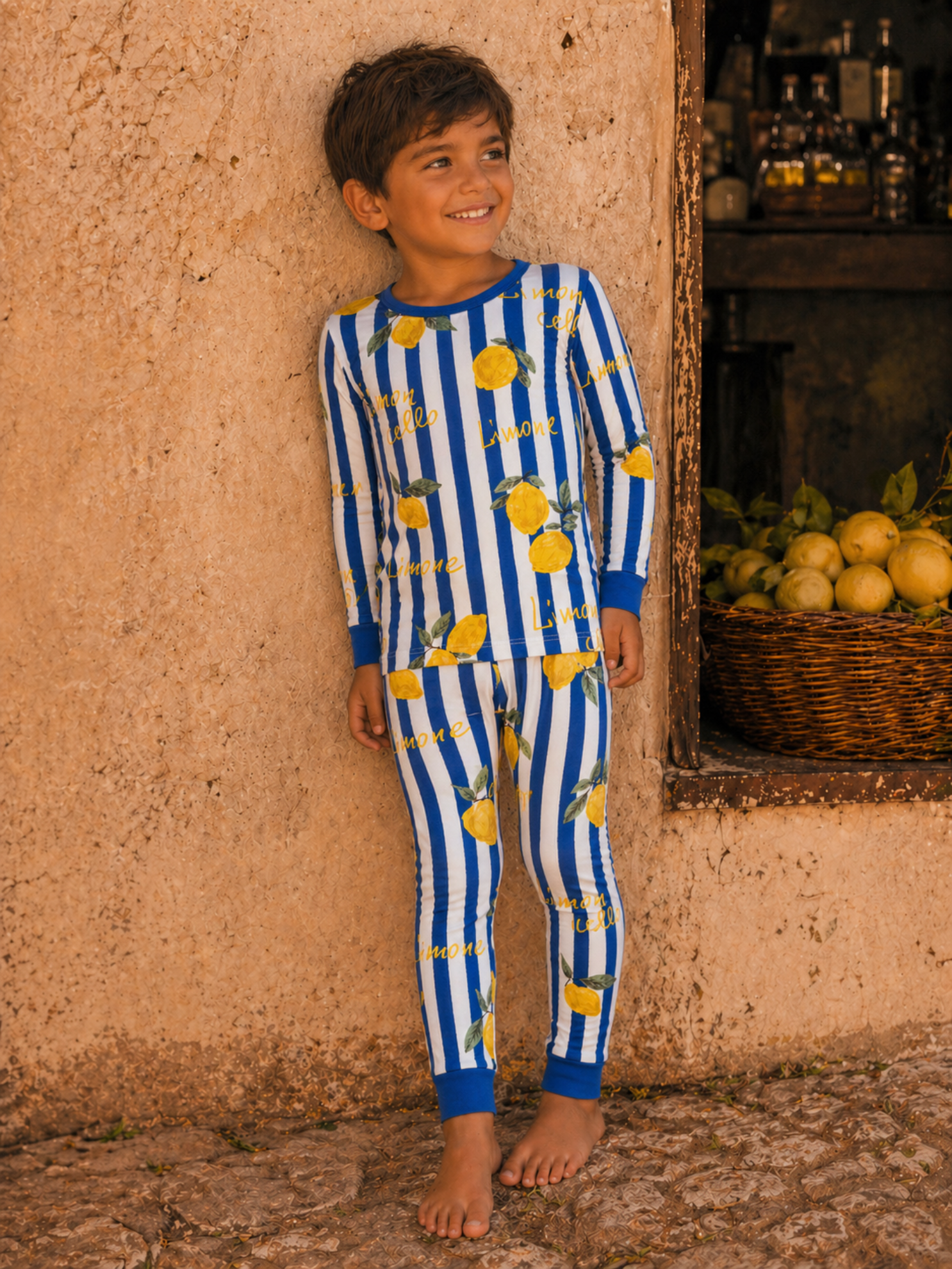 Boys L/S 2-Piece Pajama Set - Amalfi Lemon Classico | HONEYPIEKIDS