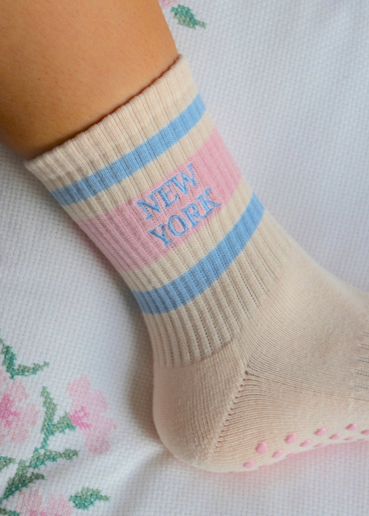 Colorful Natalie - NYC Blue Stripe Grip Socks | HONEYPIEKIDS