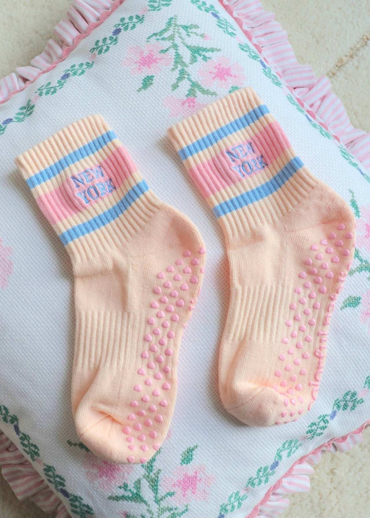 Colorful Natalie - NYC Blue Stripe Grip Socks | HONEYPIEKIDS