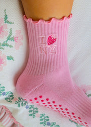 Colorful Natalie - Embroidered NYC Strawberry Grip Socks | HONEYPIEKIDS