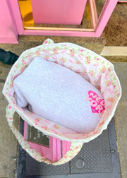 Colorful Natalie Pink Flowers and Hearts Tote Bag | HONEYPIEKIDS