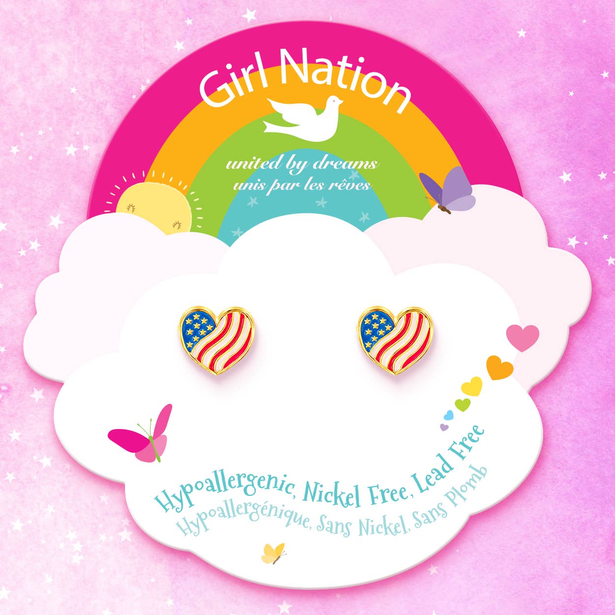 Girl Nation Heart the USA Stud Earrings | HONEYPIEKIDS