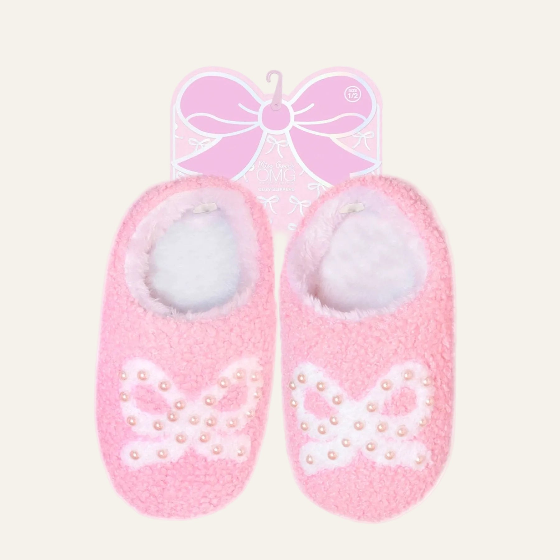 Girls Plush Pearl Bow Slippers | HONEYPIEKIDS
