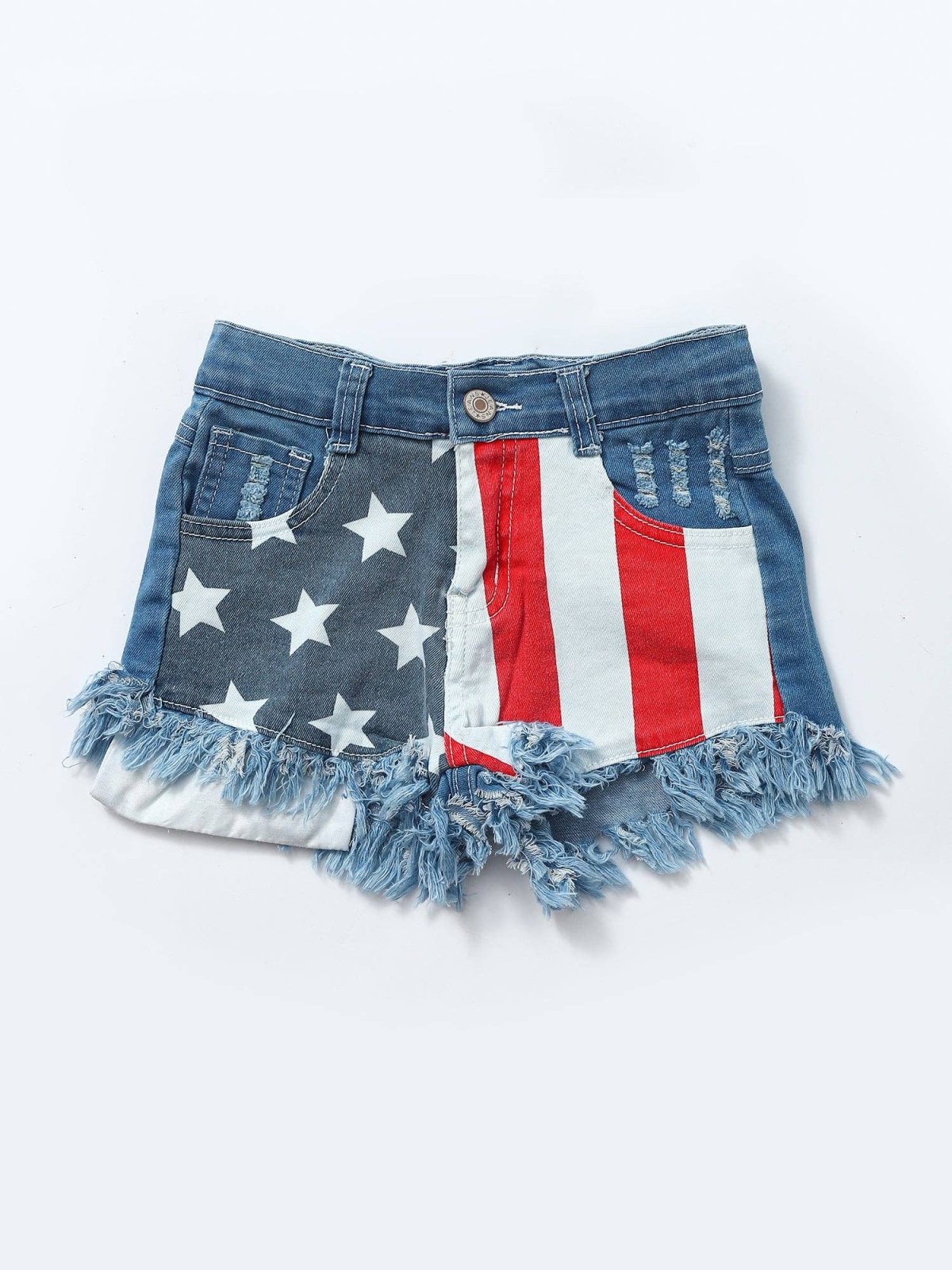 Girls Stars and Stripes Patriotic Denim Shorts | HONEYPIEKIDS 