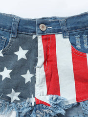 Girls Stars and Stripes Patriotic Denim Shorts | HONEYPIEKIDS 