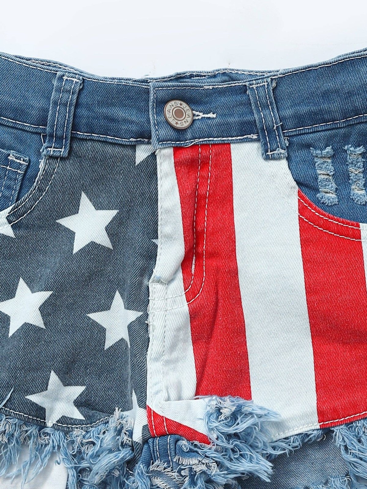 Girls Stars and Stripes Patriotic Denim Shorts | HONEYPIEKIDS 