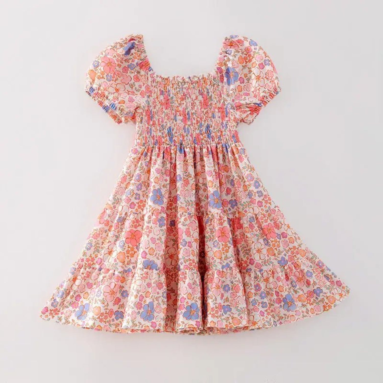 Girls Summer Floral Print Smocked Dress |  HONEYPIEKIDS