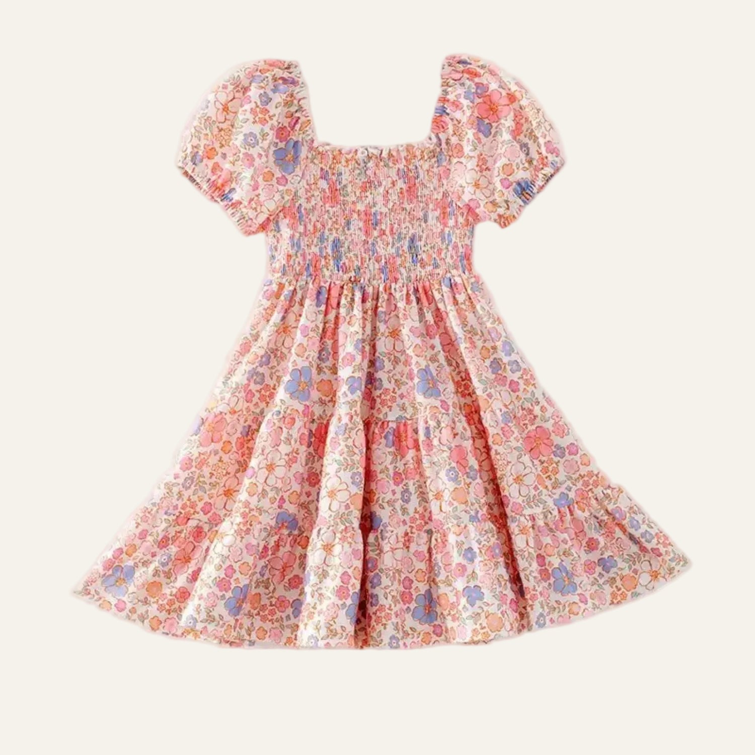 Girls Summer Floral Print Smocked Dress  HONEYPIEKIDS