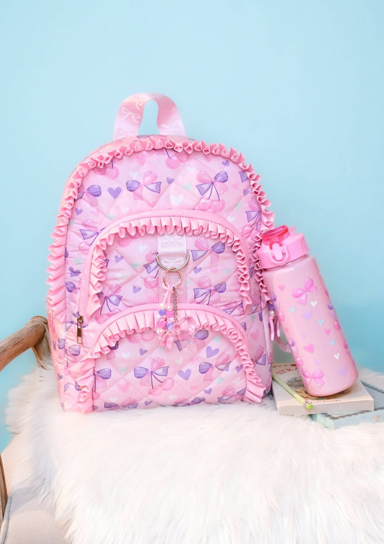 HONEYPIEKIDS - OMG Cherries and Ruffles Quilted Girls School Backpack