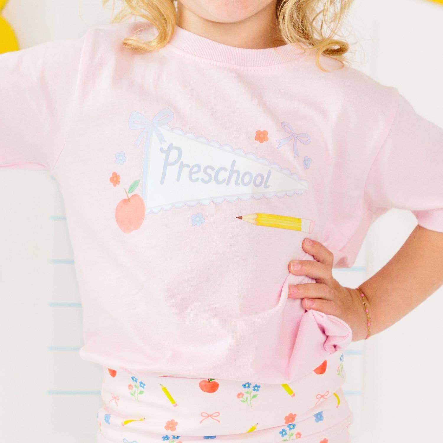 HONEYPIEKIDS | Girls First Day of School Shirt - PRESCHOOL PENNANT