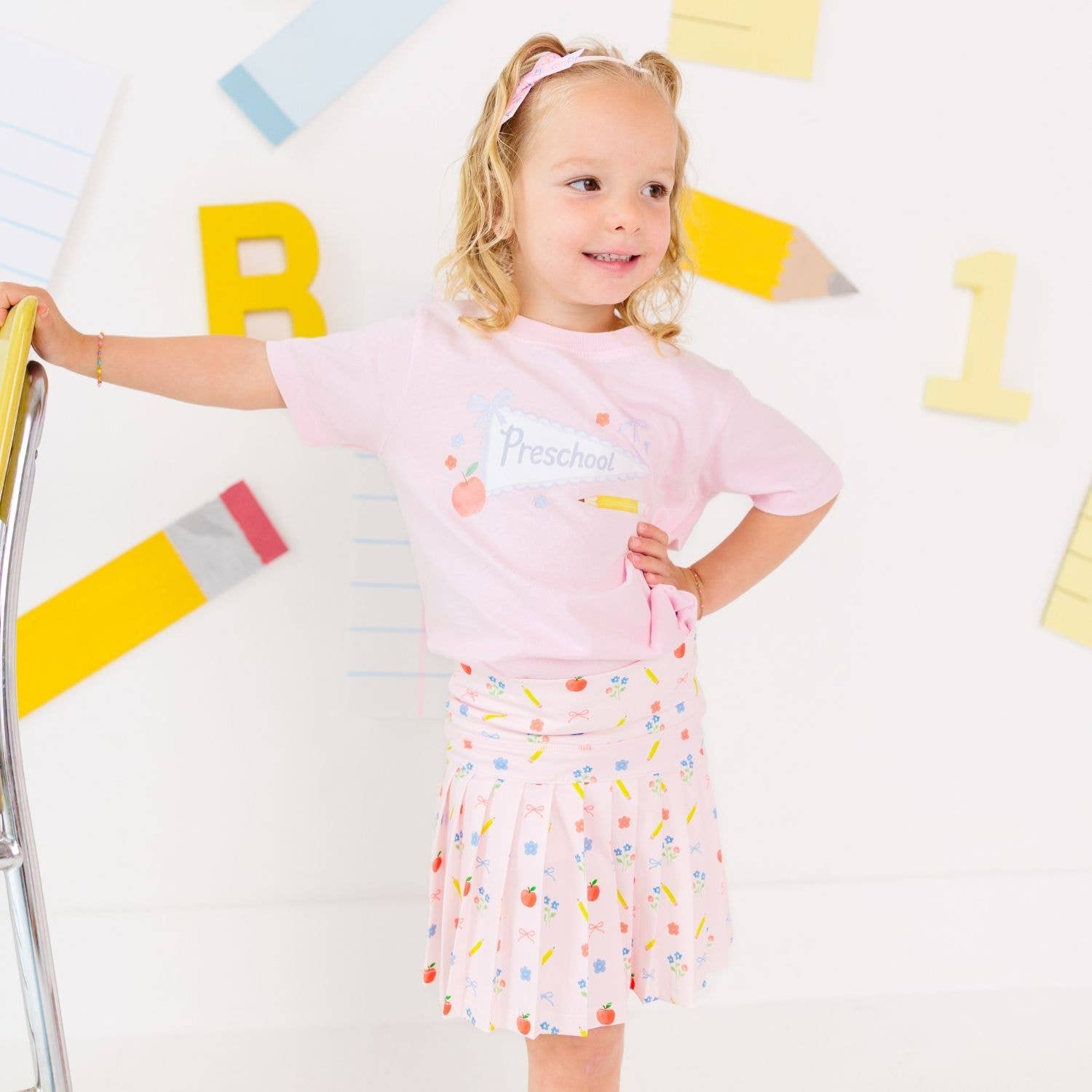 HONEYPIEKIDS | Girls First Day of School Shirt - PRESCHOOL PENNANT