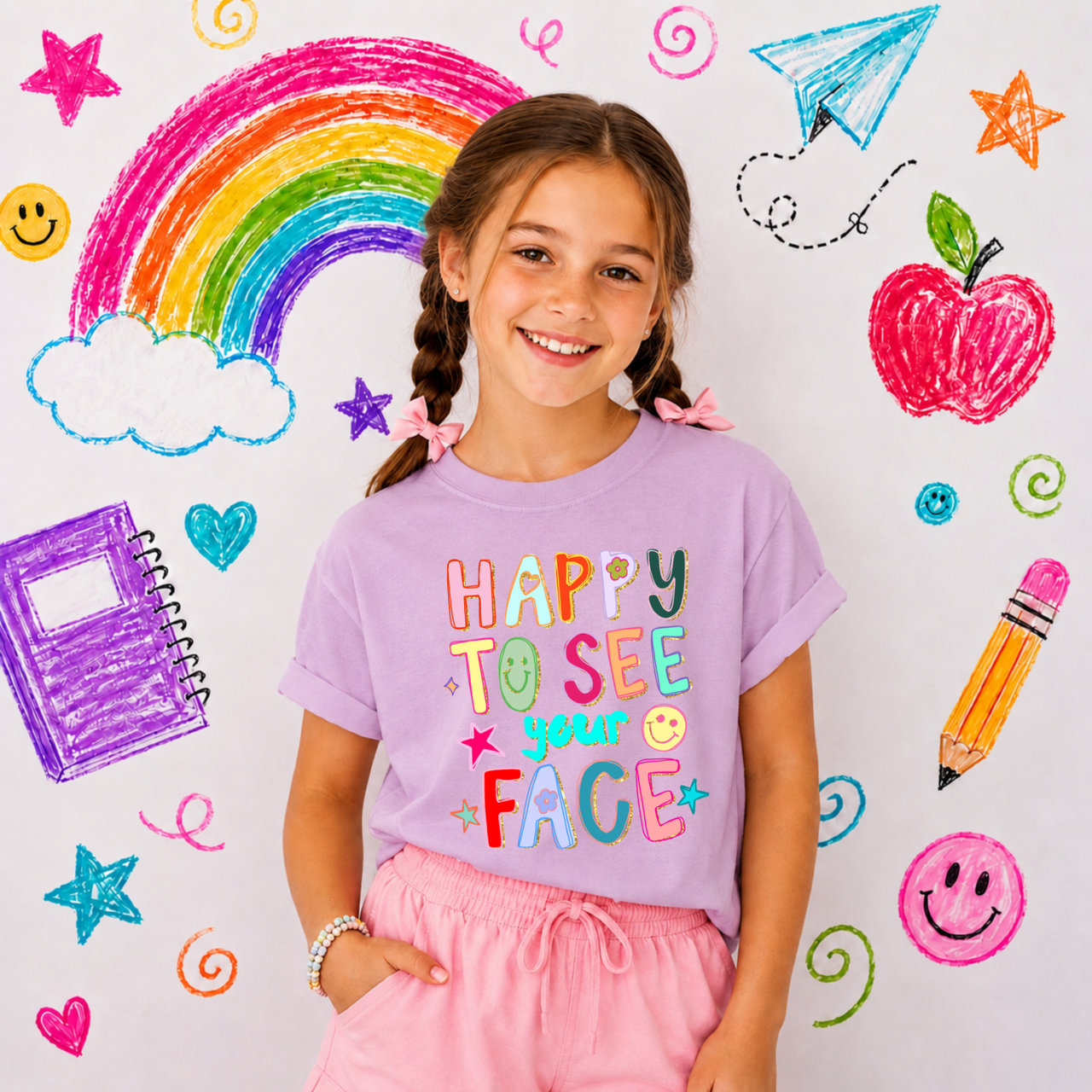 Happy To See Your Face back to school Kids Shirt | HONEYPIEKIDS 