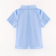 Boys July 4th Blue Stripe American Flag Shirt | HONEYPIEKIDS