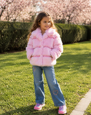 Lola + The Boys Girls Cotton Candy Gem Faux Fur Coat | HONEYPIEKIDS.COM