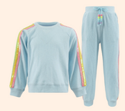Lola + The Boys Girls Blue Rainbow Sequin Lounge Set | HONEYPIEKIDS