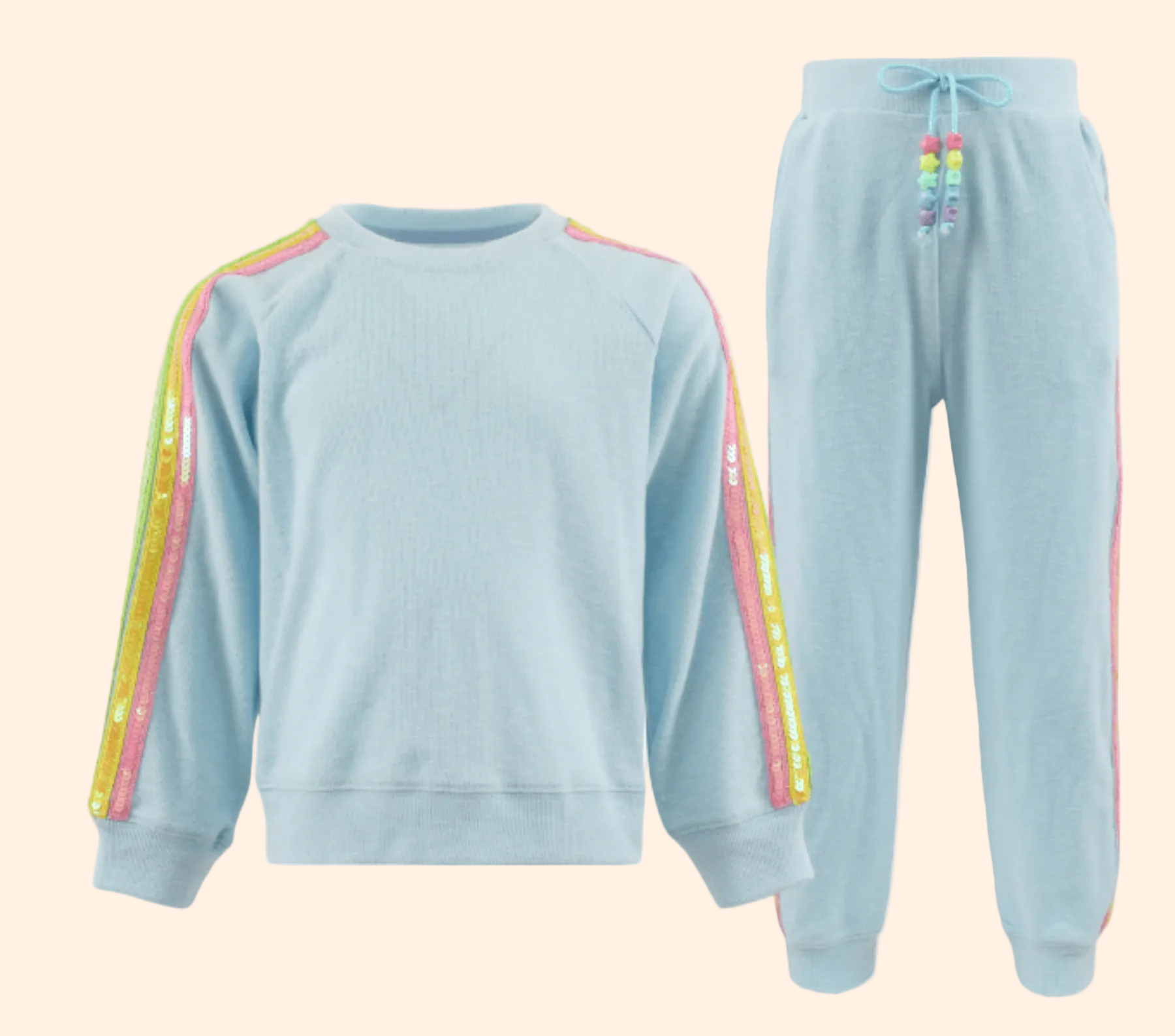 Lola + The Boys Girls Blue Rainbow Sequin Lounge Set | HONEYPIEKIDS