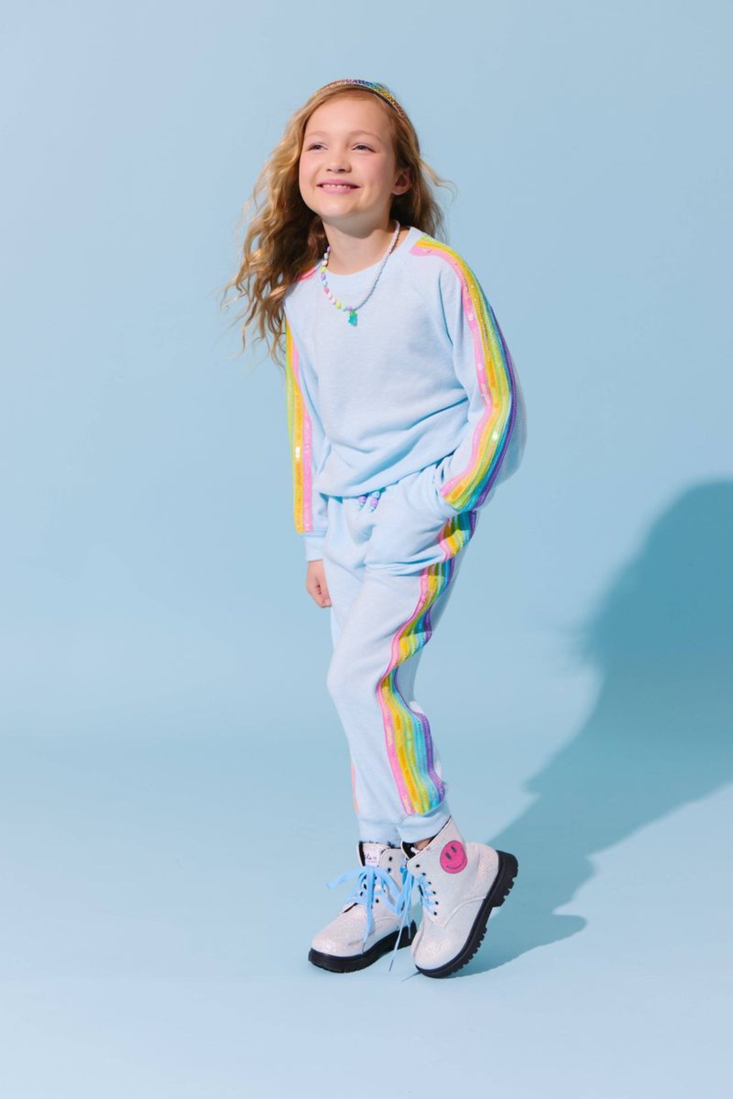 Lola + The Boys Girls Blue Rainbow Sequin Lounge Set | HONEYPIEKIDS