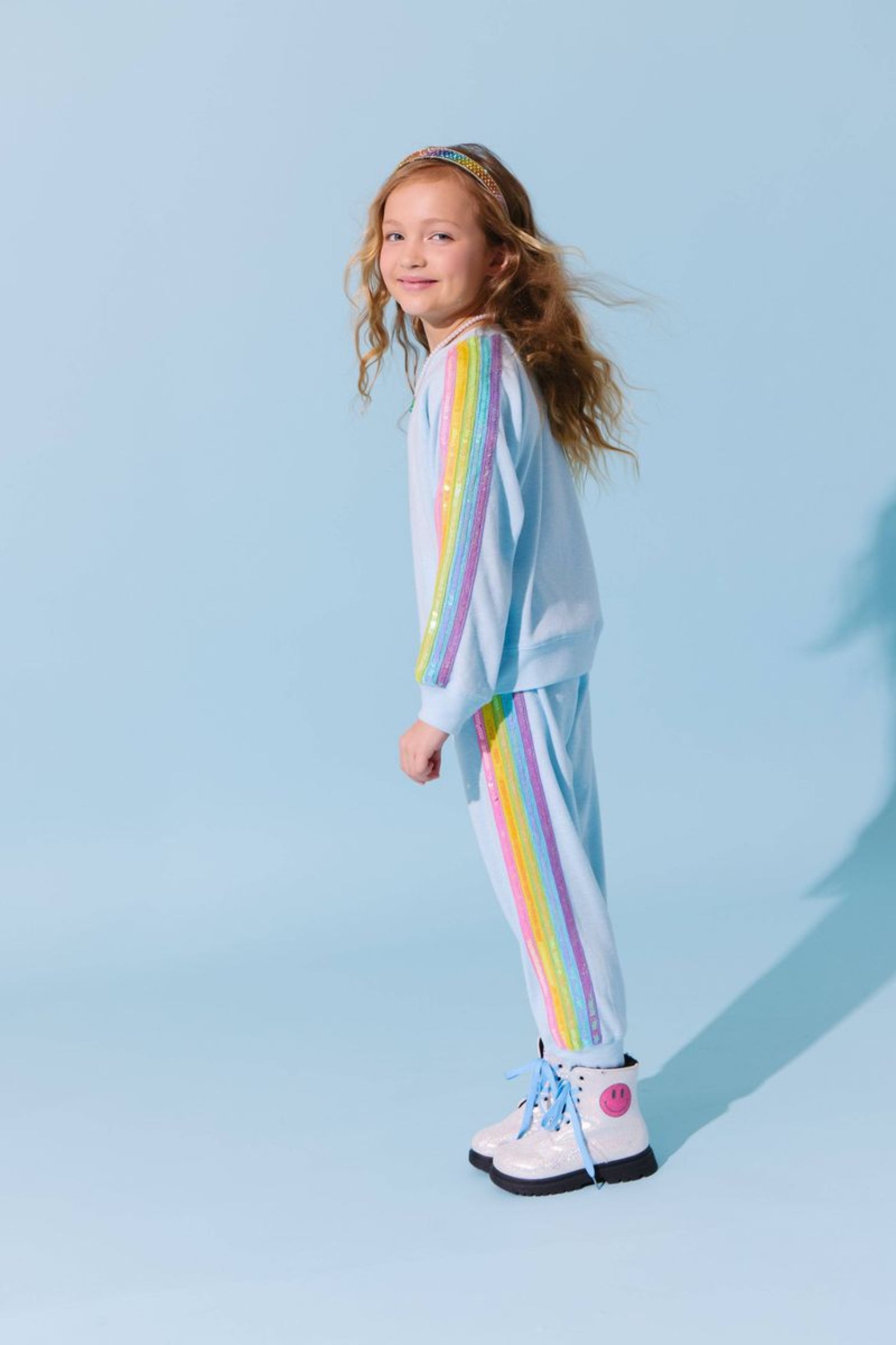 Lola + The Boys Girls Blue Rainbow Sequin Lounge Set | HONEYPIEKIDS