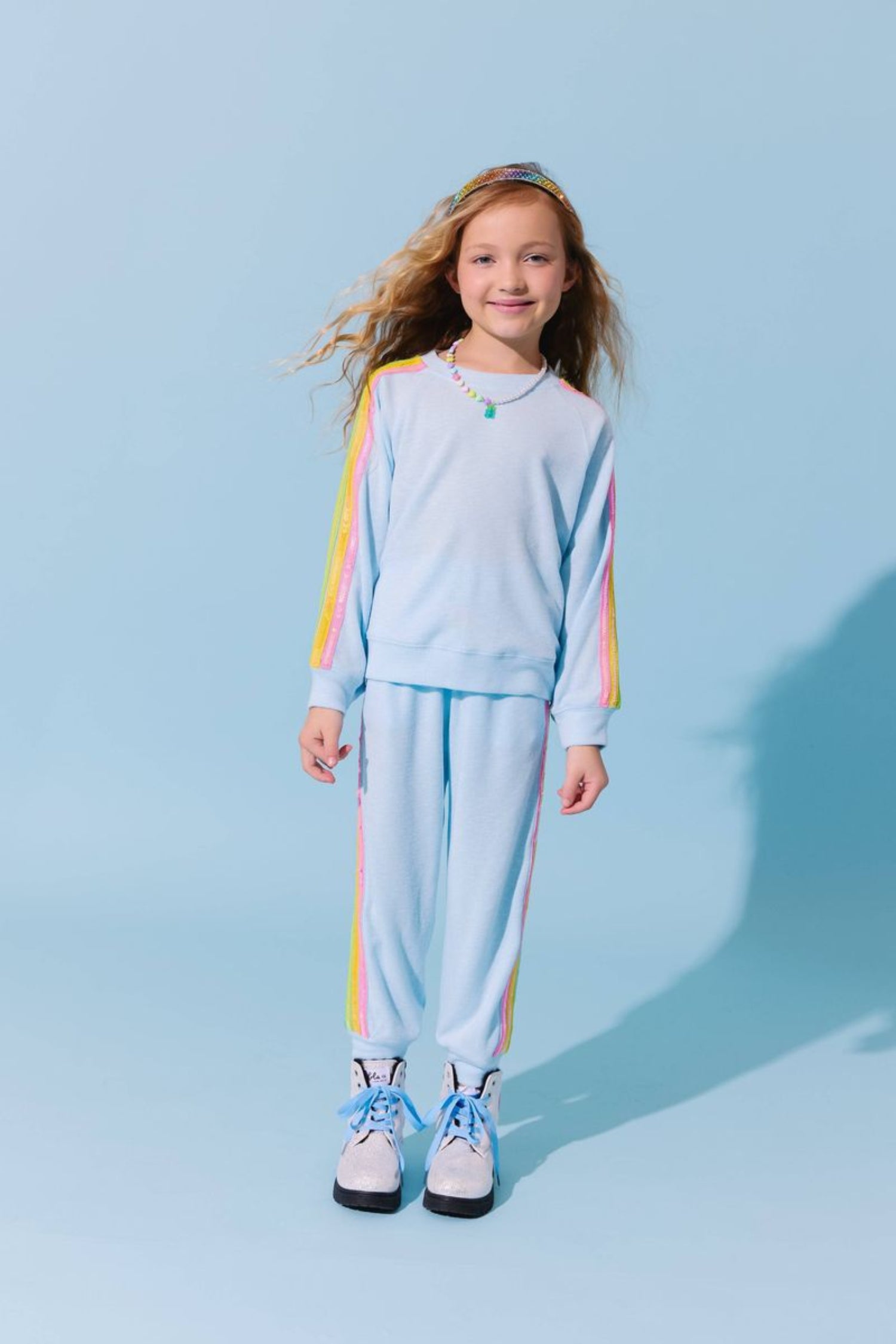 Lola + The Boys Girls Blue Rainbow Sequin Lounge Set | HONEYPIEKIDS
