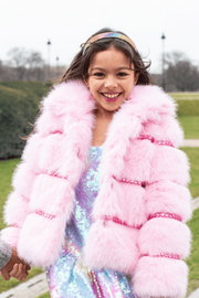Lola and The Boys Girls Cotton Candy Gem Faux Fur Coat | HONEYPIEKIDS