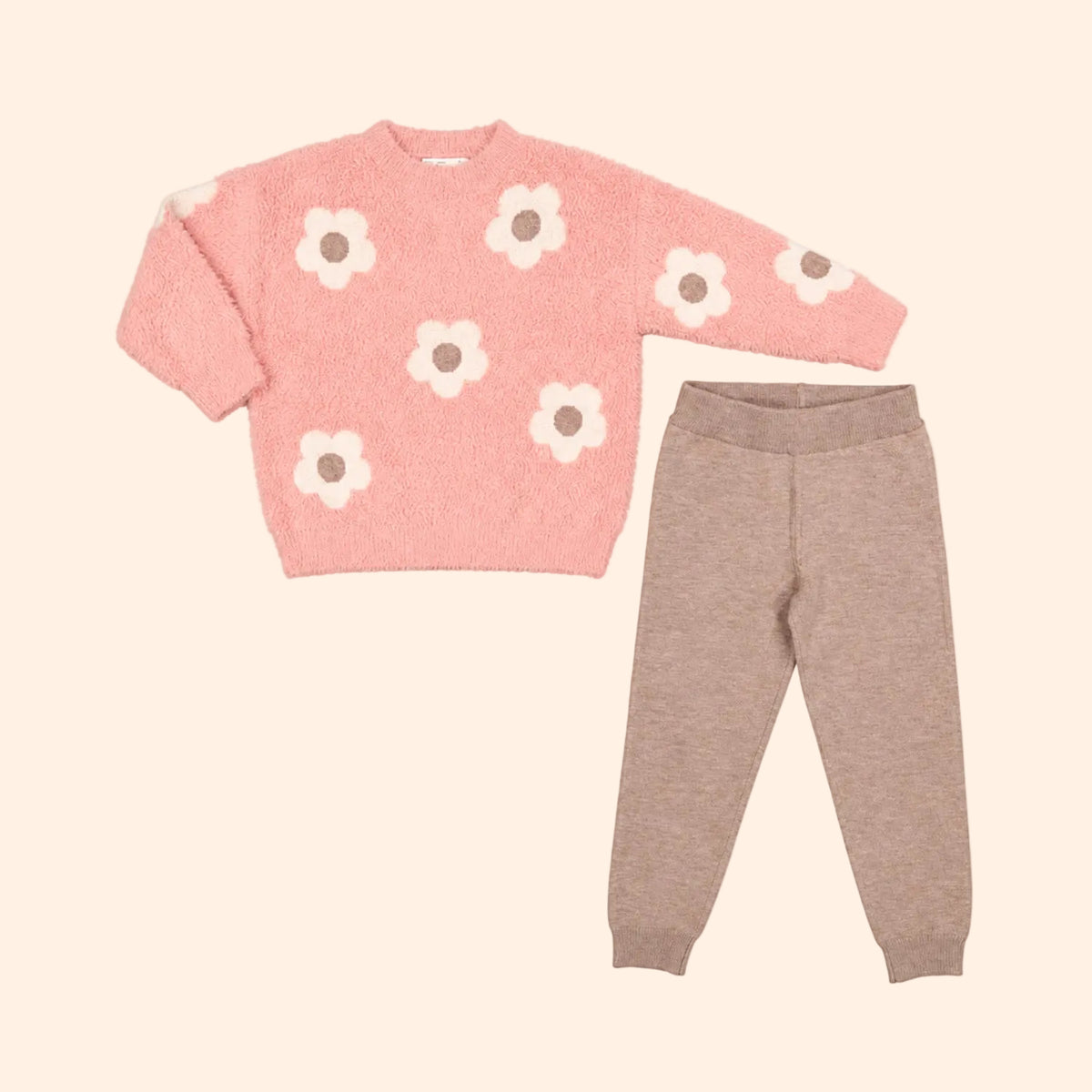 Mayoral Girls Pink Flowers Knit Sweater and Knit Pants Set | HONEYPIEKIDS