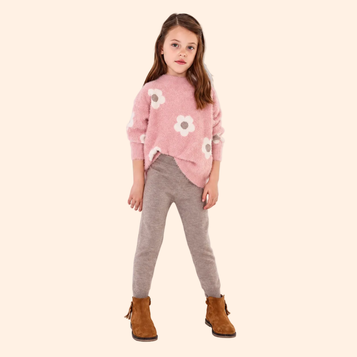 Mayoral Girls Pink Flowers Knit Sweater and Knit Pants Set | HONEYPIEKIDS