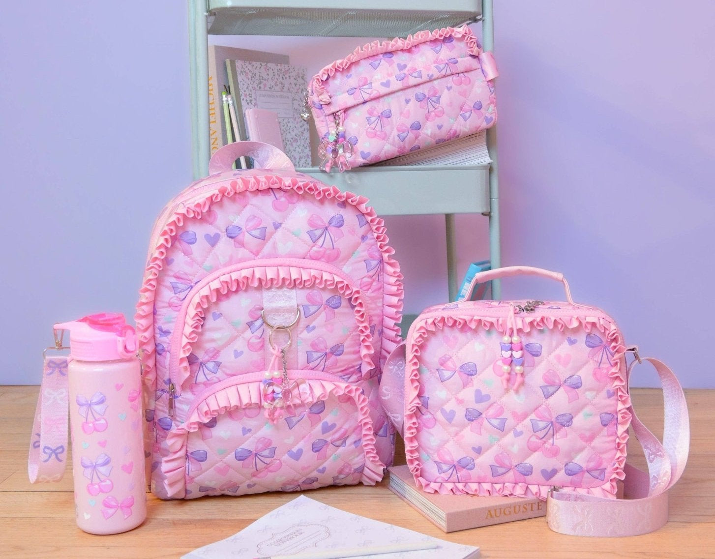 OMG Cherry Bow and Ruffle Quilted School Lunch Bag | HONEYPIEKIDS 