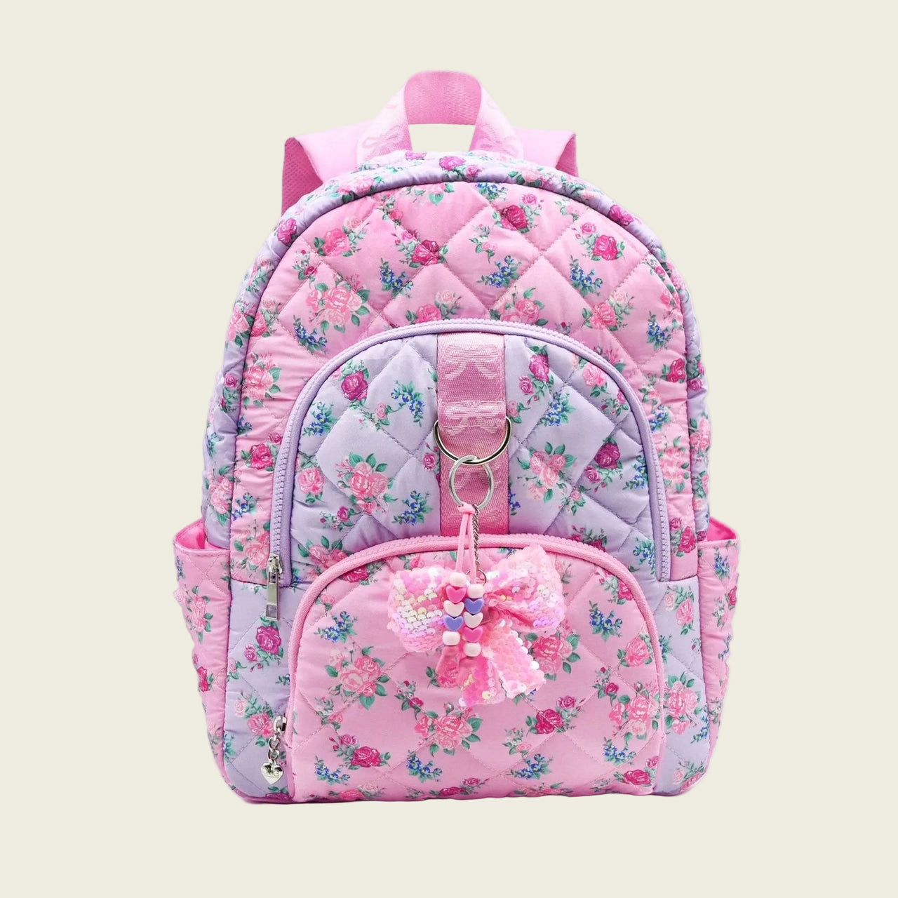 OMG Floral Quilted School Backpack With Bow Charm | HONEYPIEKIDS