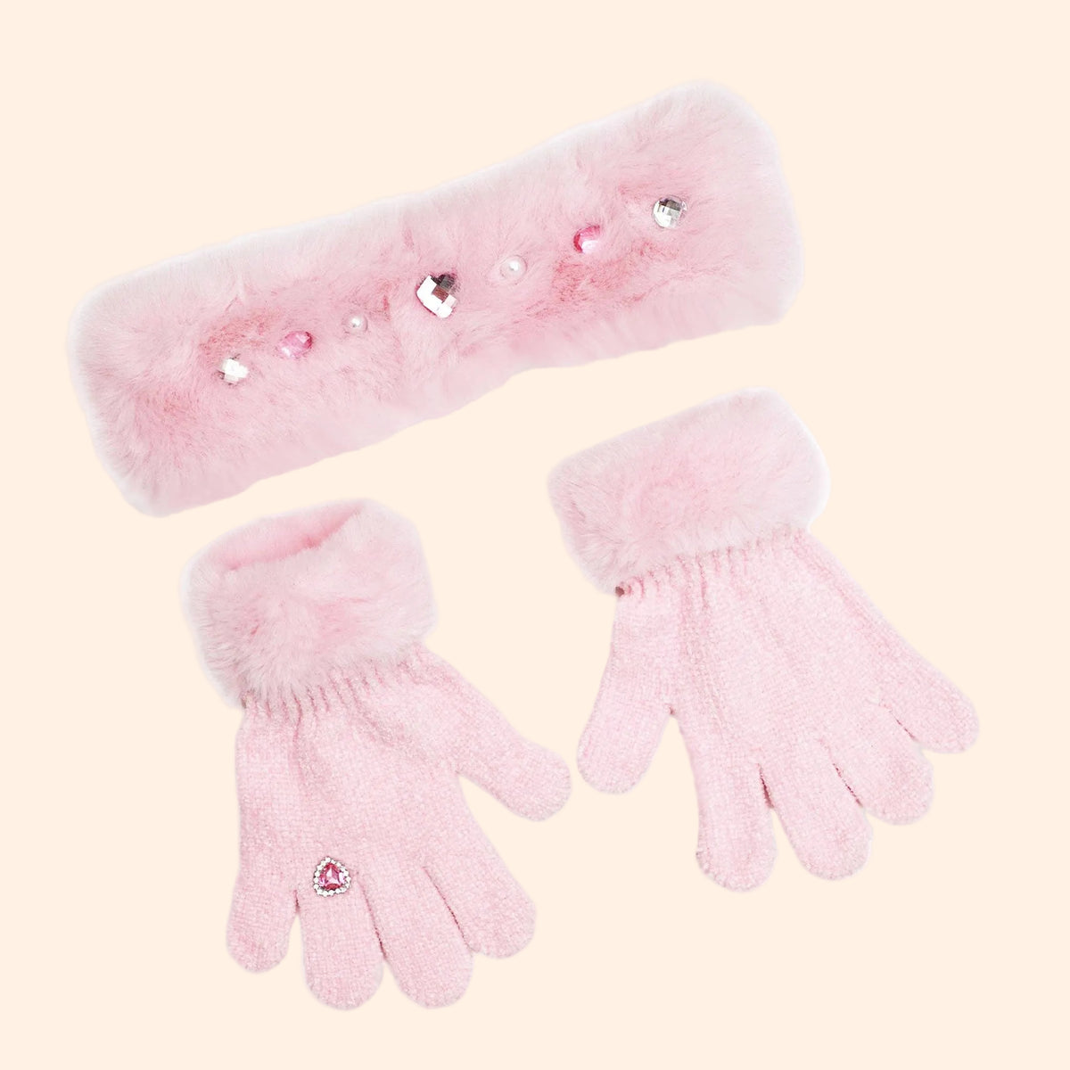 OMG Girls Rhinestone Plush Headband and Glove Winter Set | HONEYPIEKIDS 