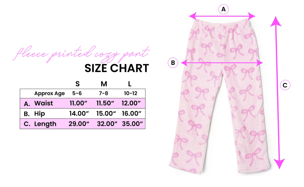 OMG Girls Striped Bow Print Lounge Pants Size Chart- HoneyPieKids.com