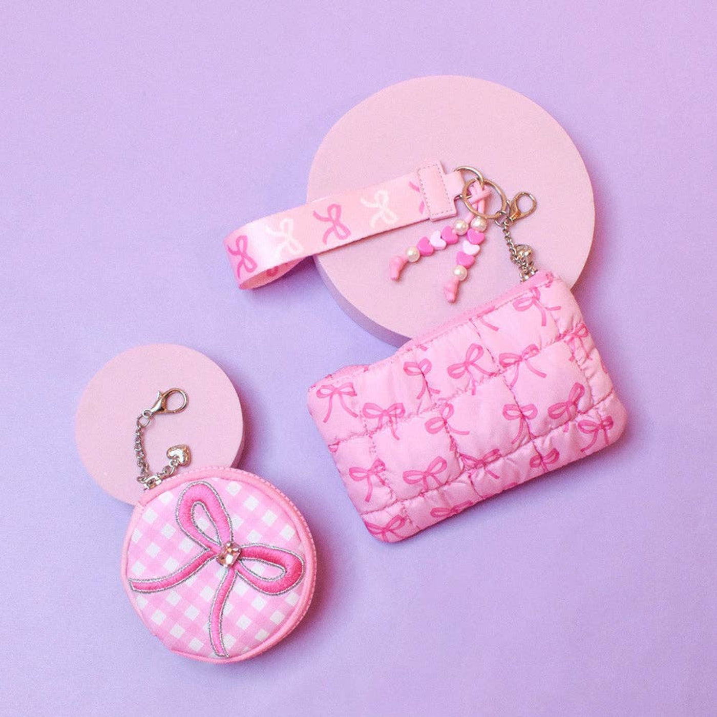 OMG Quilted Gingham Bow 3Pc Coin Purse Keychain Set | HONEYPIEKIDS