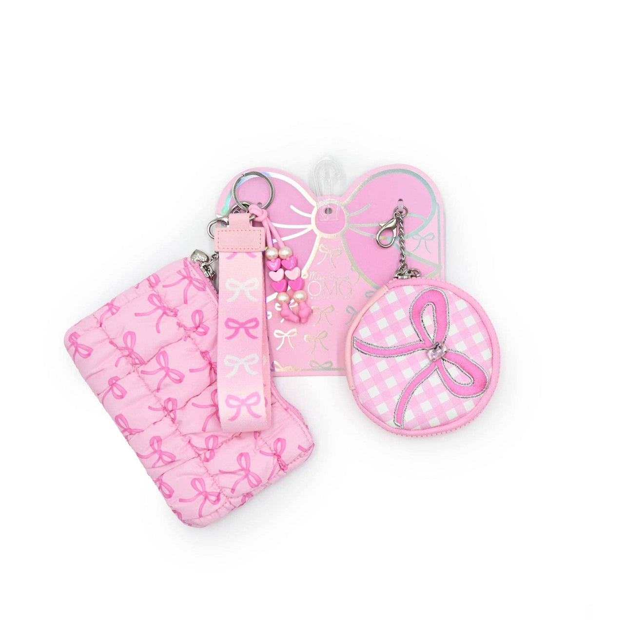 OMG Quilted Gingham Bow 3Pc Coin Purse Keychain Set | HONEYPIEKIDS
