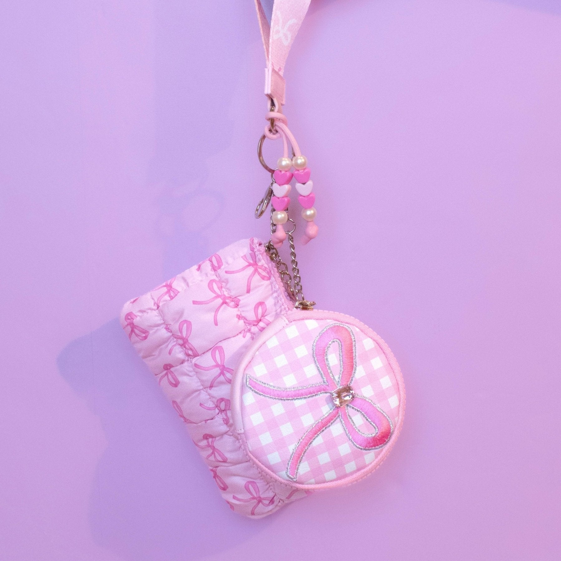 OMG Quilted Gingham Bow 3Pc Coin Purse Keychain Set | HONEYPIEKIDS