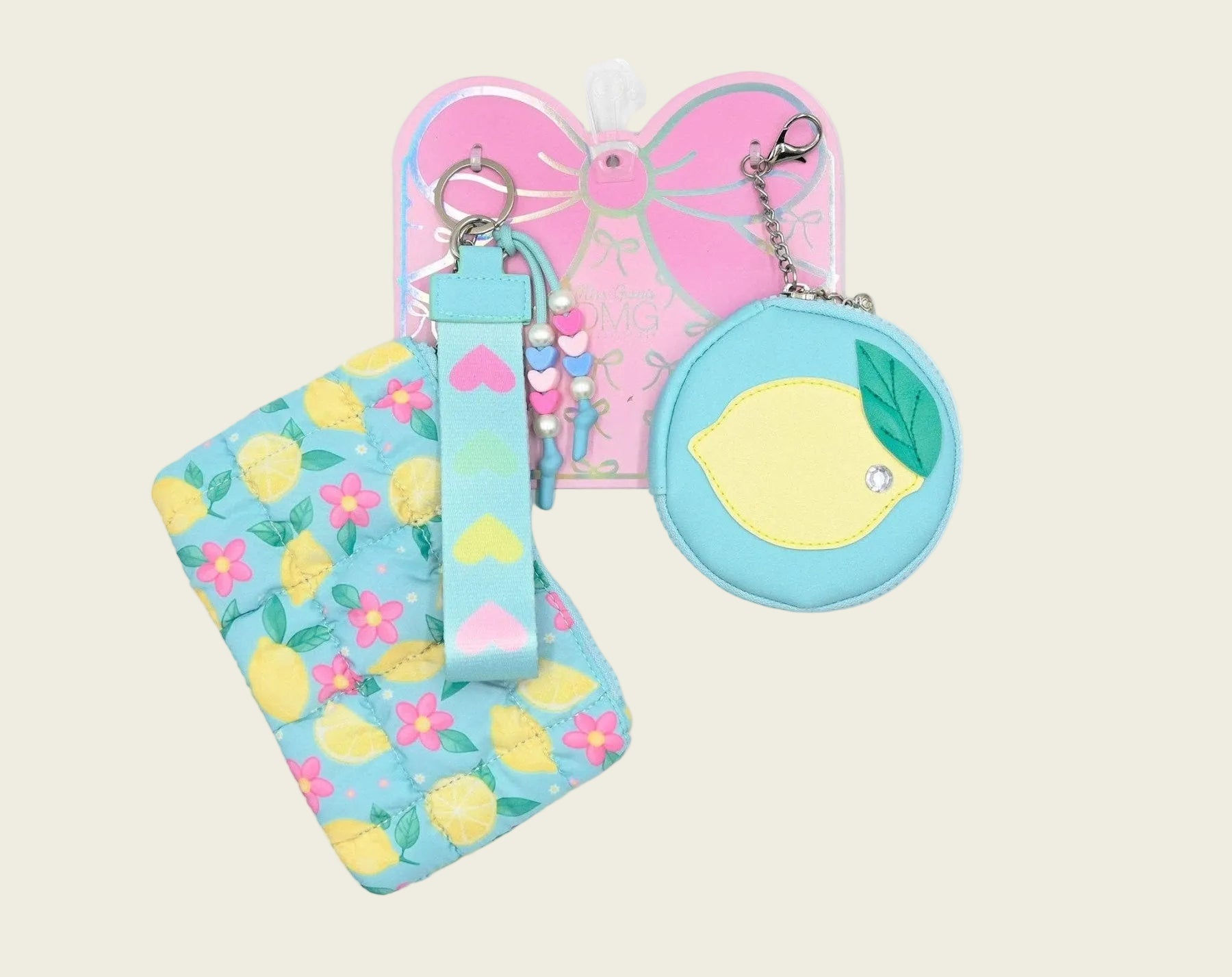 OMG Quilted Lemon 3 Piece Coin Purse Keychain Set | HONEYPIEKIDS