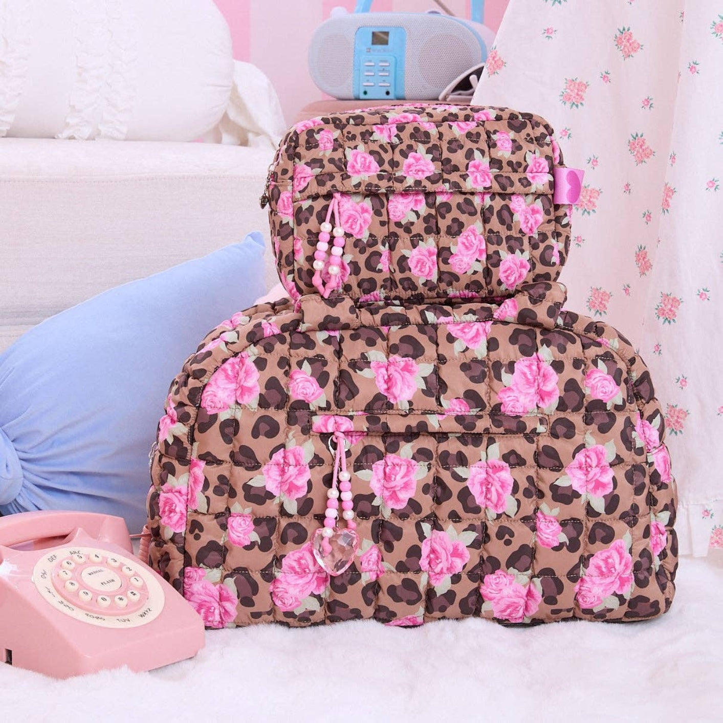 OMG Quilted Scrunchies Leopard Rose Duffle Bag | HONEYPIEKIDS 