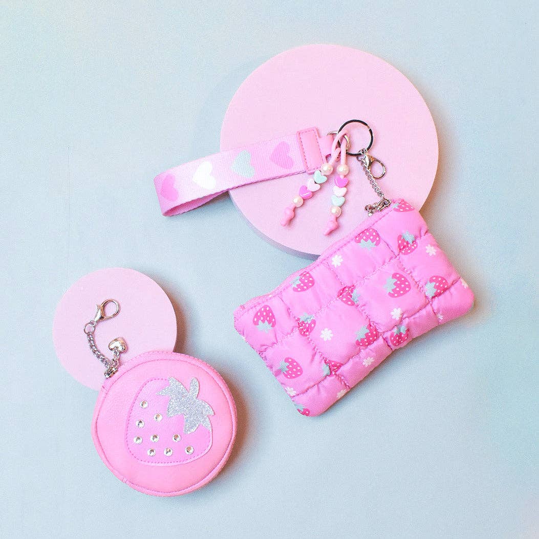 OMG Quilted Strawberry 3 Pc Coin Purse and Keychain Set | HONEYPIEKIDS
