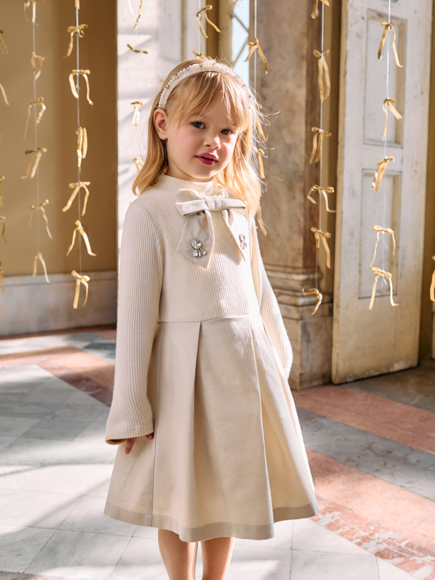 Patachou Girls Gold and Champagne Lurex Dress | HONEYPIEKIDS