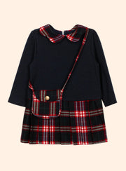Patachou Girls Navy Blue Knit Dress w/ Small Tartan Bag | HONEYPIEKIDS 