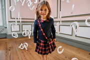 Patachou Girls Navy Blue Knit Dress w/ Small Tartan Bag | HONEYPIEKIDS 