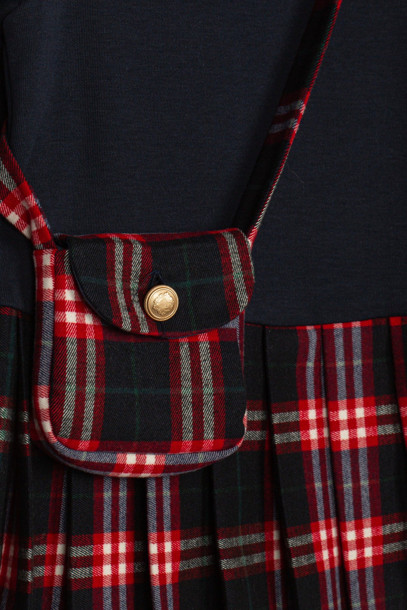 Patachou Girls Navy Blue Knit Dress w/ Small Tartan Bag | HONEYPIEKIDS 