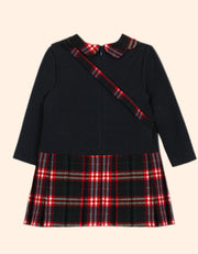 Patachou Girls Navy Blue Knit Dress w/ Small Tartan Bag | HONEYPIEKIDS 