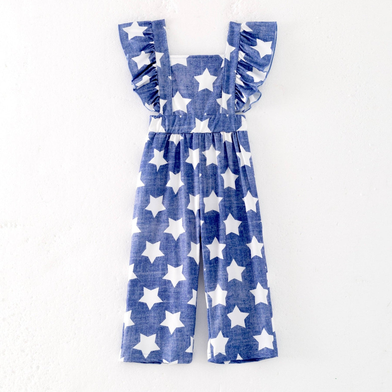 Patriotic Girls Blue Star Jumpsuit | HONEYPIEKIDS
