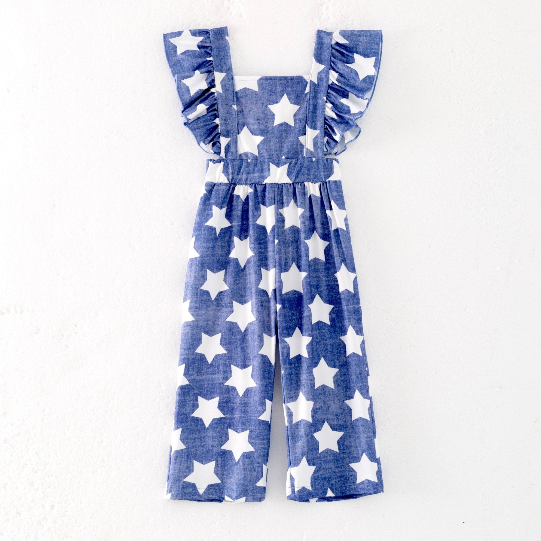 Patriotic Girls Blue Star Jumpsuit | HONEYPIEKIDS