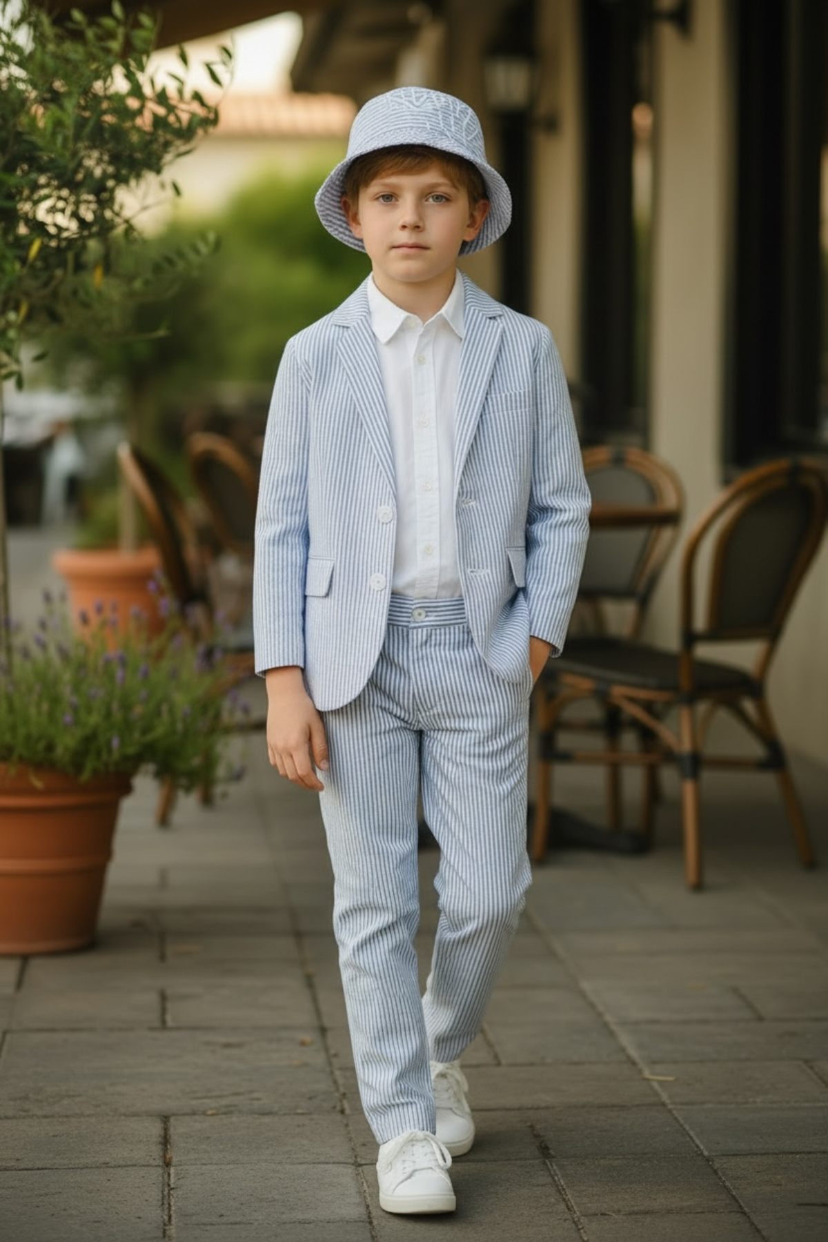 Pedal Boys Seersucker Sportcoat and Pants Set - Blue | HONEYPIEKIDS